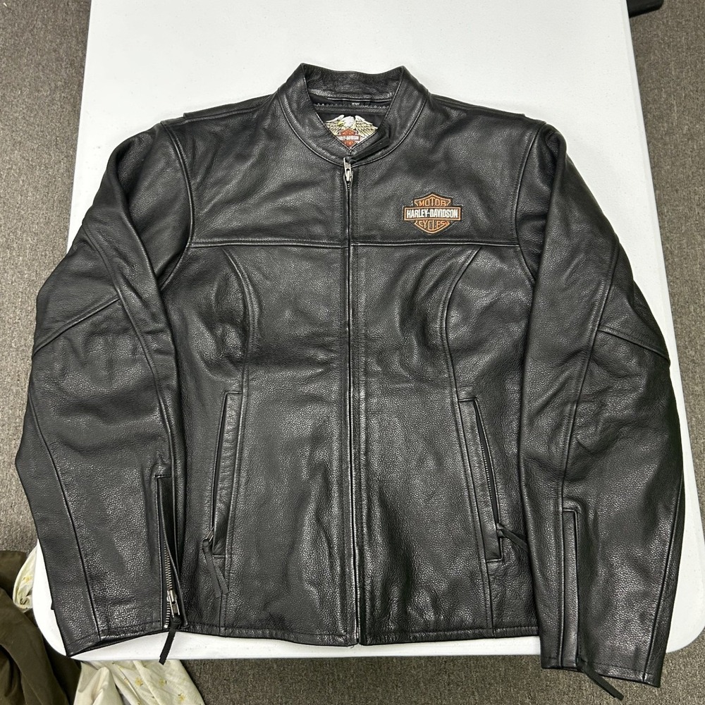 Harley Davidson Leather Jacket Womens 2W Black Biker Moto Bar & Shield Logo